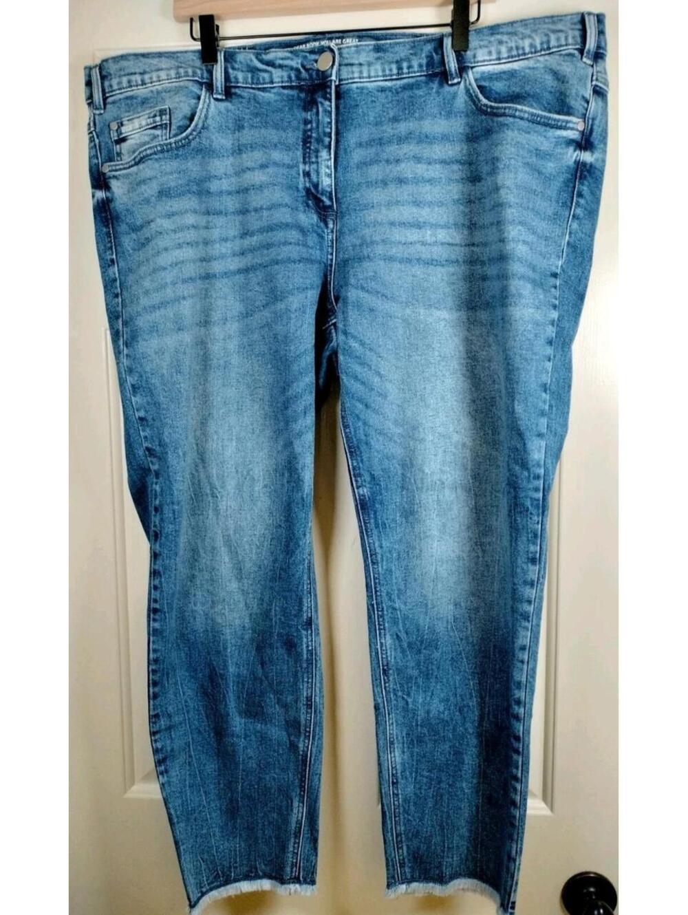 Ulla Popken Sarah Skinny Jeans Size 22 Blue Raw Hem Stretch Denim Plus Size